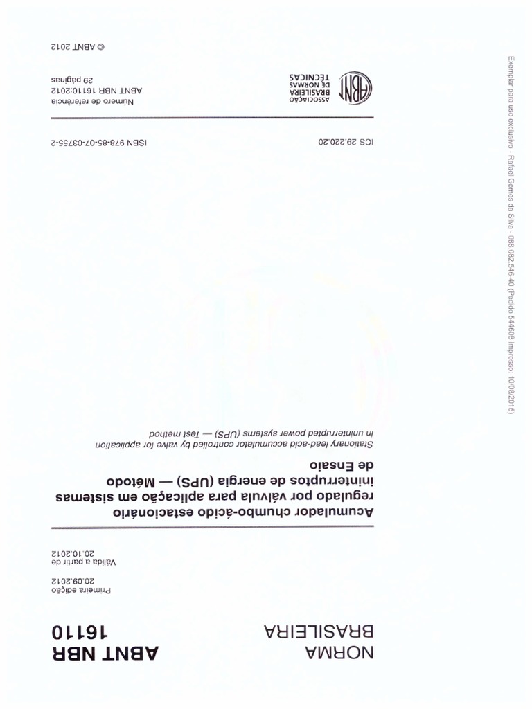 ABNT NBR 16110 - Ensaio de Baterias À Valvula para UPS PDF | PDF