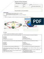 Evaluación Ciencias Naturales Movimientos de La Tierra