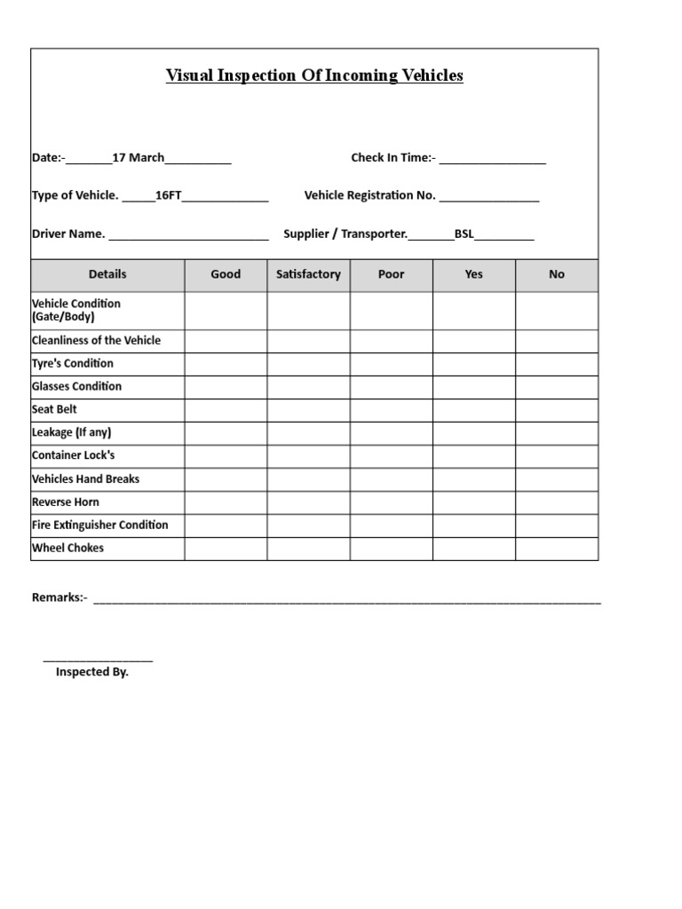 Secondary Vehicle Inspection Checklist PDF