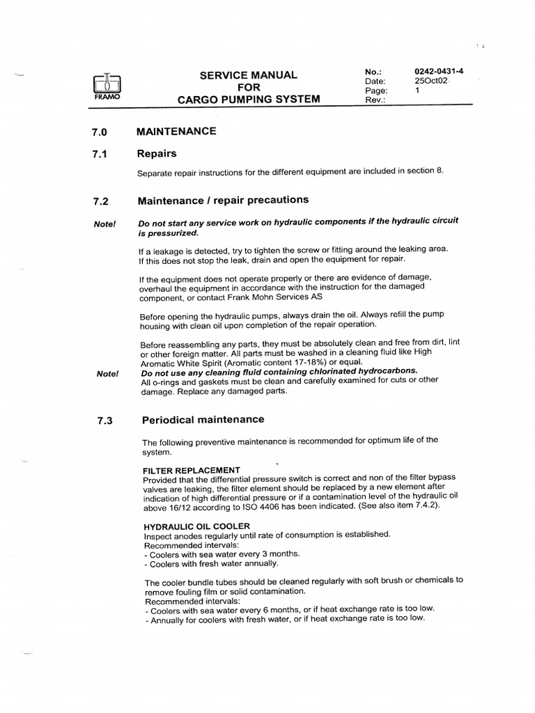 Framo Cargo Pumping System Manual | PDF | Leak | Pump