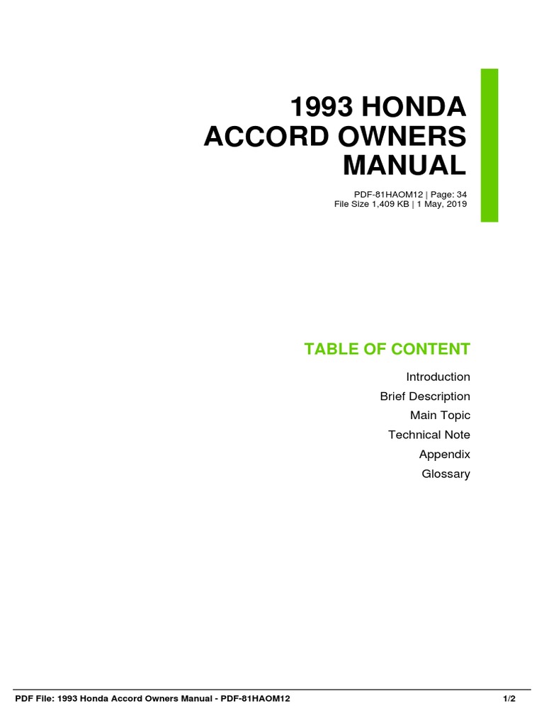 1996 HONDA ACCORD OWNERS MANUAL PDF visual data 2