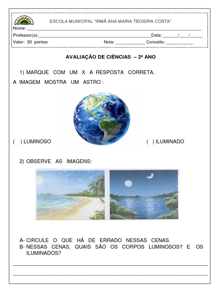 Avaliação 1º BIMESTRE de Ciências - 2º Ano | PDF