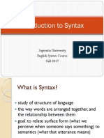 Introduction To Syntax: Sapientia University English Syntax Course Fall 2017