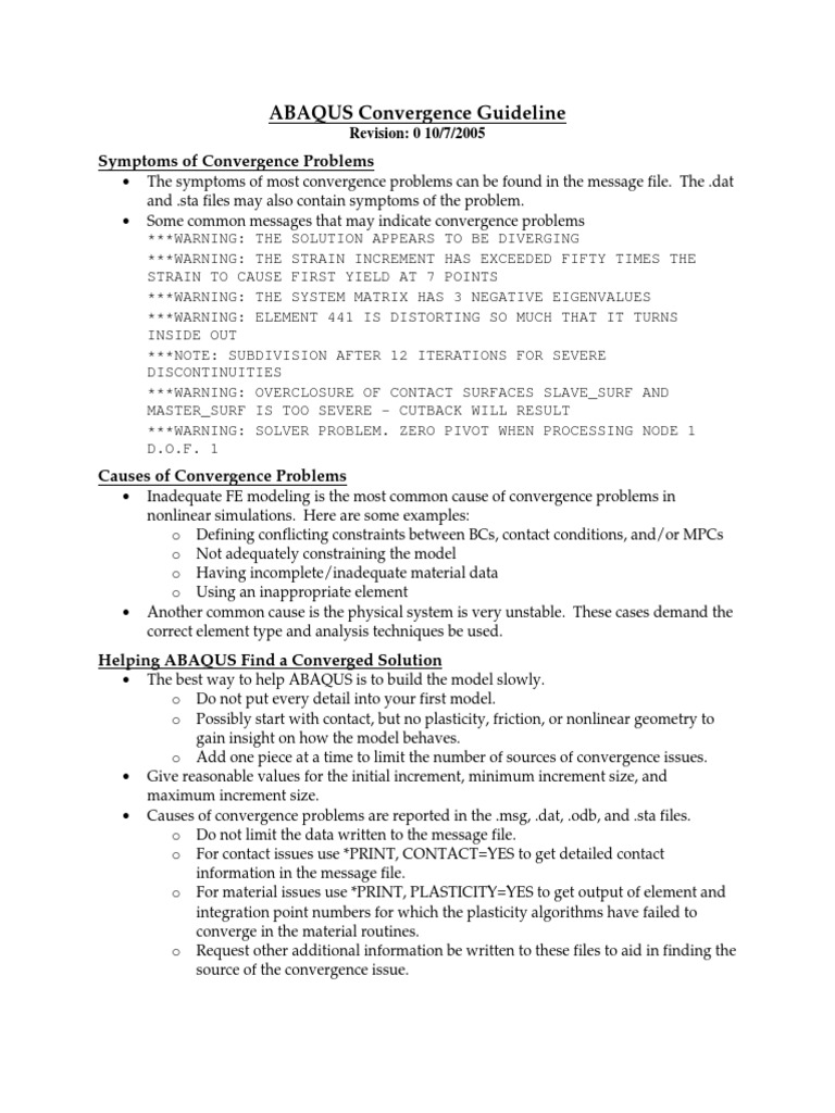 ABAQUS Convergence Guideline: Symptoms of Convergence Problems | PDF