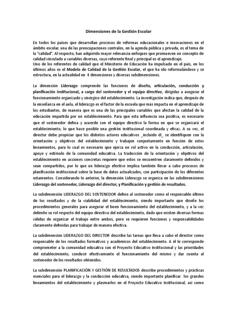 Dimensiones de la Gestión Escolar | PDF | Maestros | Planificación