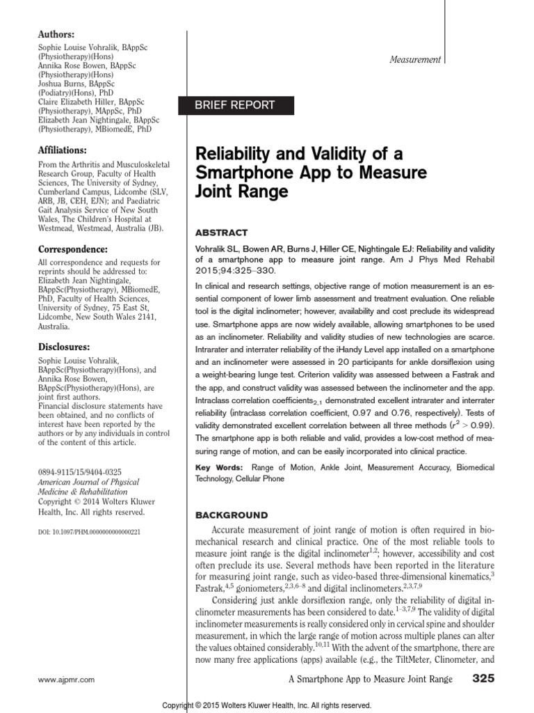 Reliability and Validity of A Smartphone App To Measure Joint Range ...