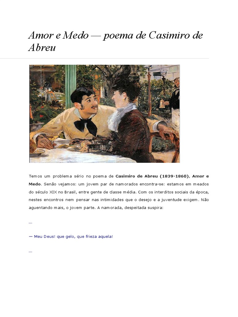 Amor e Medo - Poema de Casimiro de Abreu | PDF | Amor