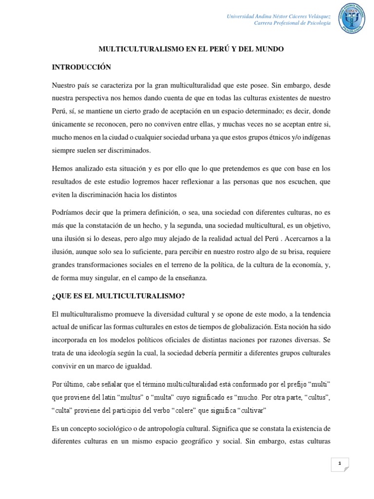 Multiculturalismo en El Perú y Del Mundo Final 0111 | PDF ...