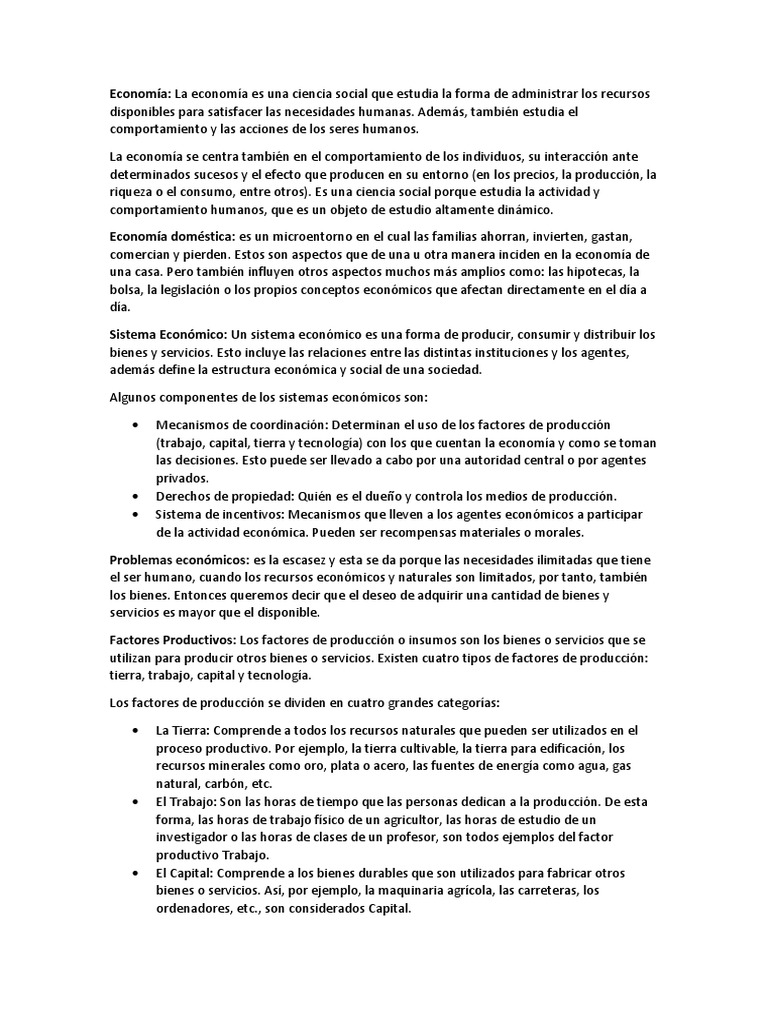 Vocabulario Economía | PDF | Factores de producción | Producto Interno ...