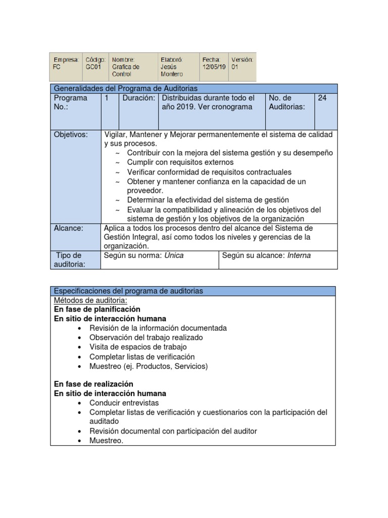 Programa Anual de Auditorias | PDF | Calidad (comercial) | Auditoría