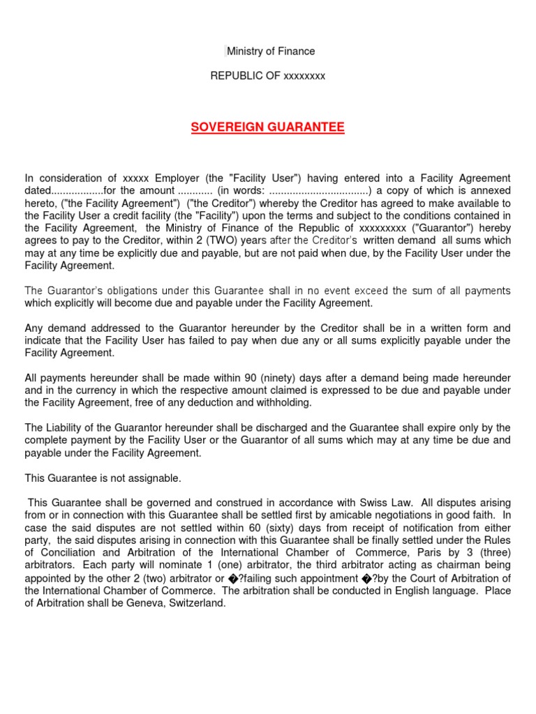Sovereign Guarantee Draft Final 2017 PDF Guarantee Business Law