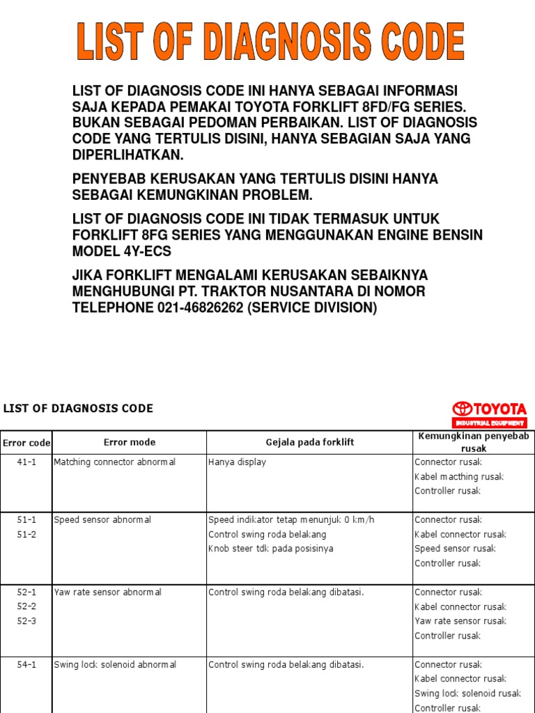 TOYOTA Error Code Foklift Diesel PDF | PDF