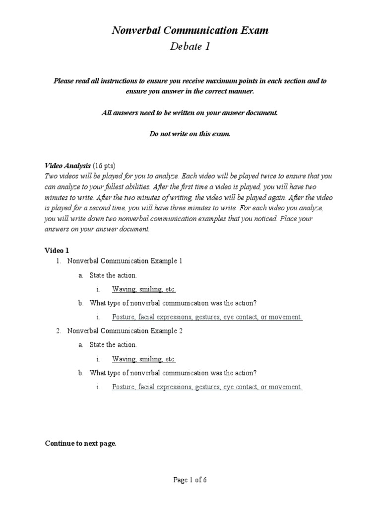 Nonverbal Communication Exam Guide | PDF | Nonverbal Communication ...