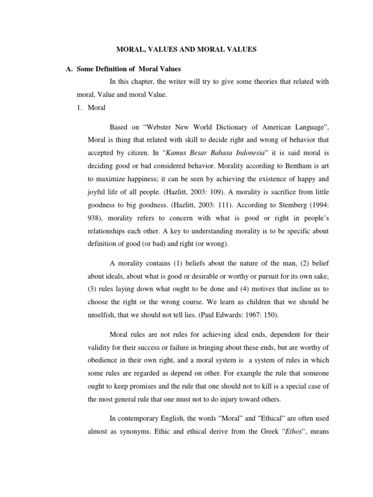 MORAL VALUES AND MORAL VALUES A. Some de PDF | PDF | Value (Ethics ...