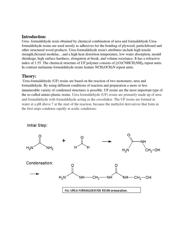 Fig UREA FORMALDEHYDE RESIN Preparation PDF Formaldehyde Materials