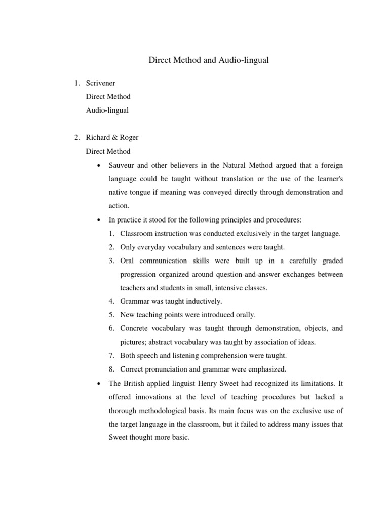 A Comparison of the Direct Method and Audio-lingual Method in Second ...