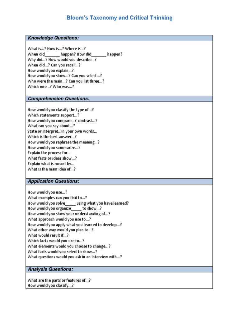 Bloom Critical Thinking | Download Free PDF | Reading Comprehension ...