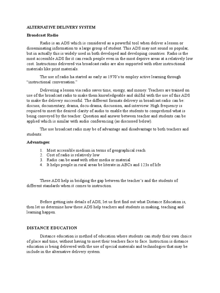 Effective Alternative Delivery Systems in Education | PDF | Distance ...