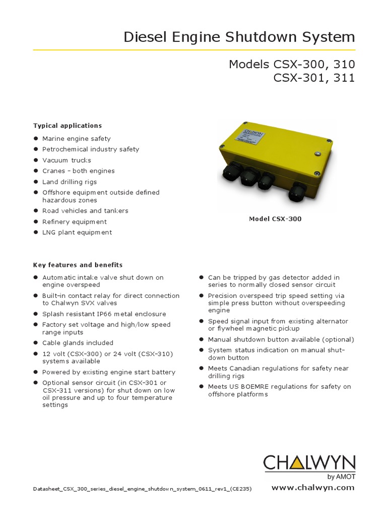 CSX-300 Diesel Engine Shutdown System | PDF | Valve | Switch