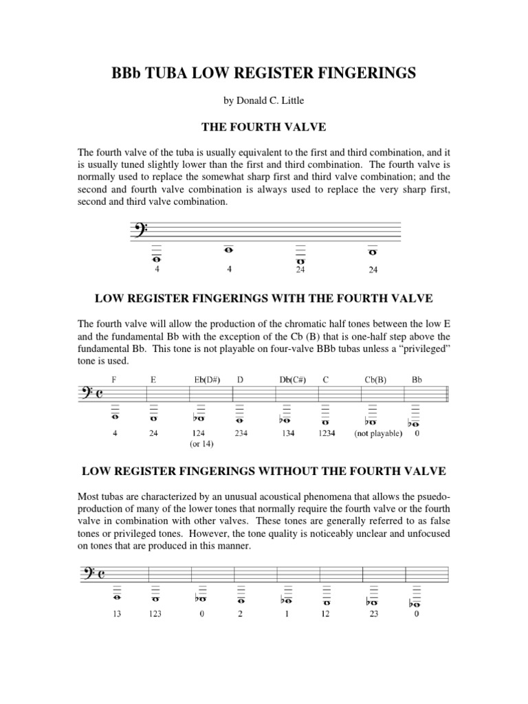 BBB Tuba Low Register Fingerings The Fourth Valve PDF