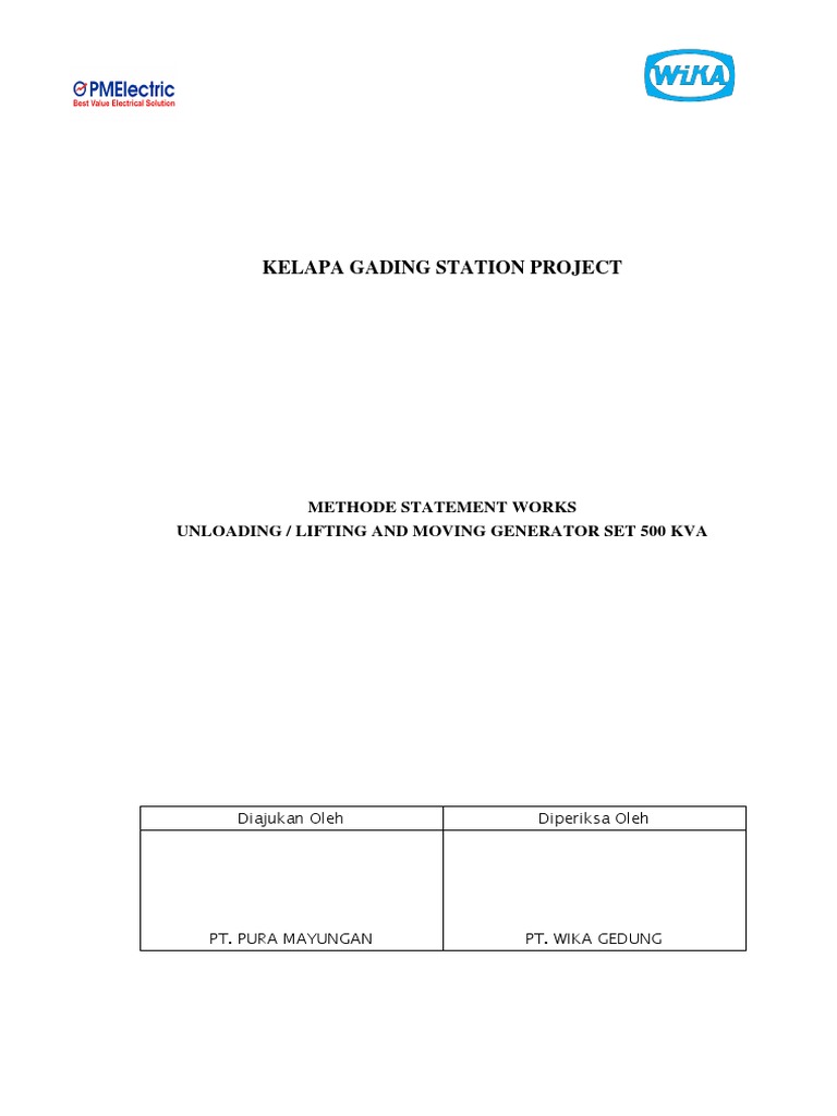 Method Statement for 500 KVA Generator Installation | PDF | Forklift ...