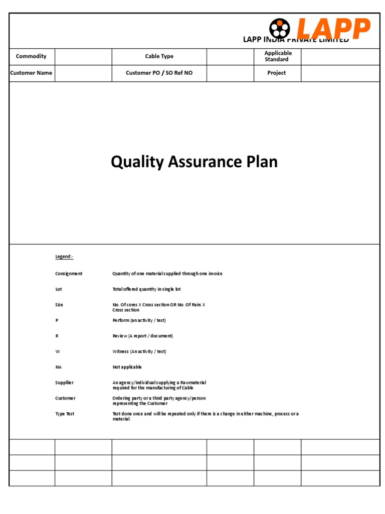 LAPP India Quality Assurance Plan | PDF