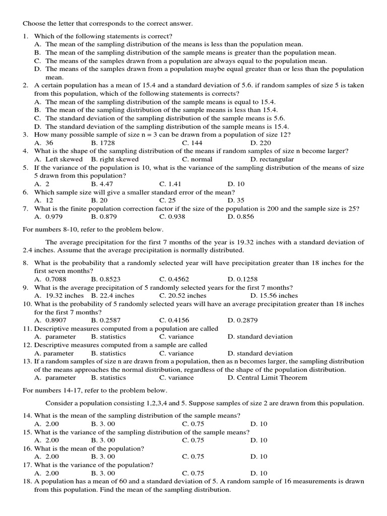 First Summative Test in Statistics and Probability PDF Standard
