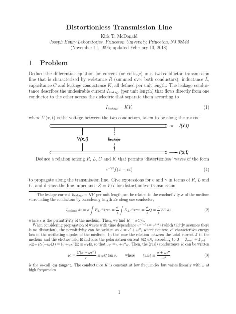 Distortionless Transmission: Deriving the Wave Equation for a ...