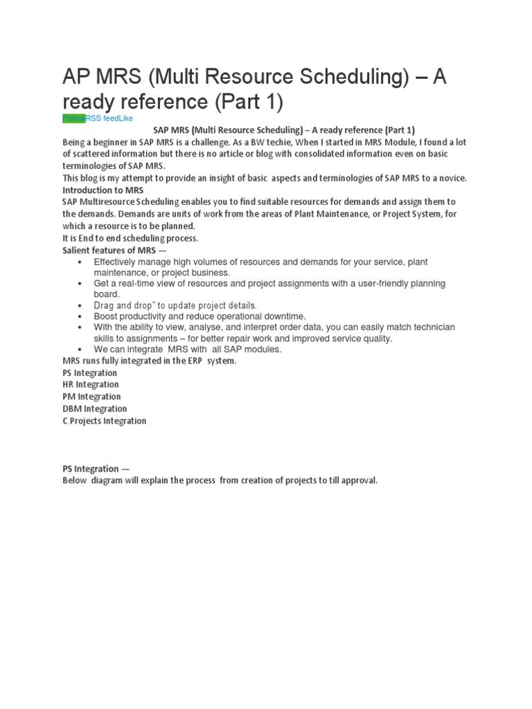 Sap MRS | PDF | Resource | Information Technology Management