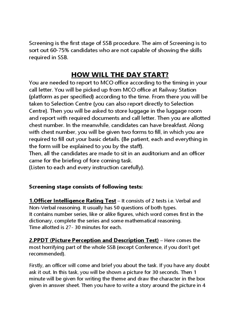 Screening Is The First Stage of SSB Procedure | PDF