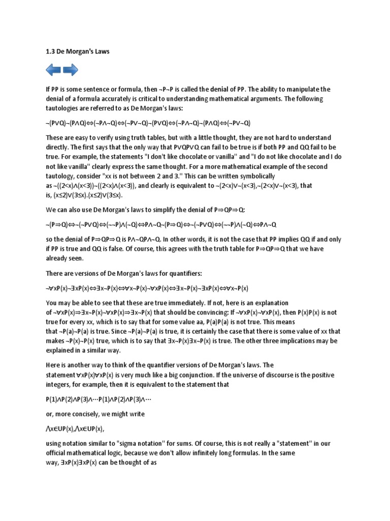 De Morgan S Laws Pdf Logical Expressions Reasoning