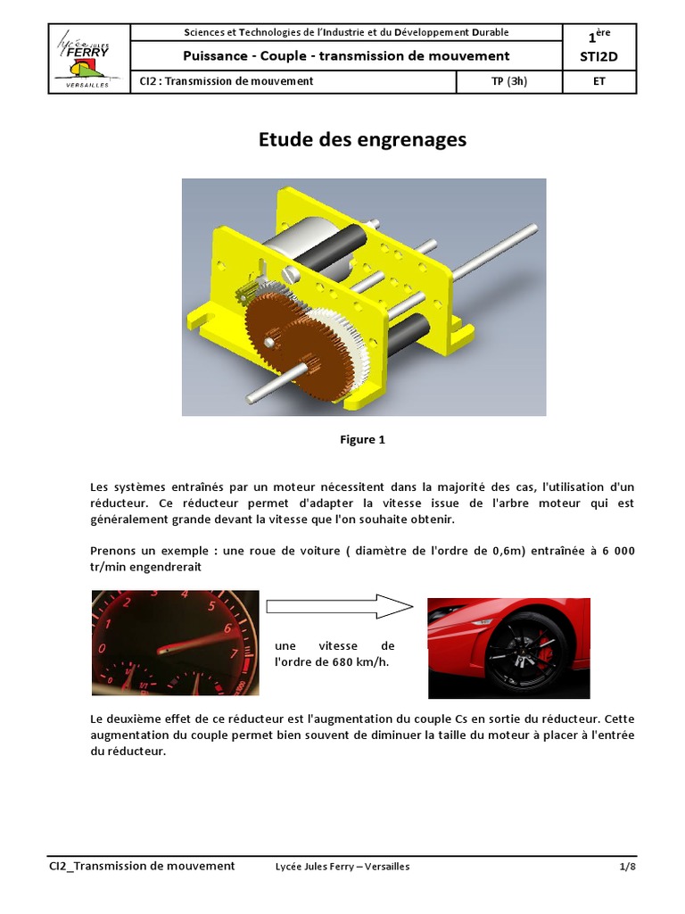 Étude des Engrenages et Réducteurs PDF Transmission (Mécanique — free download