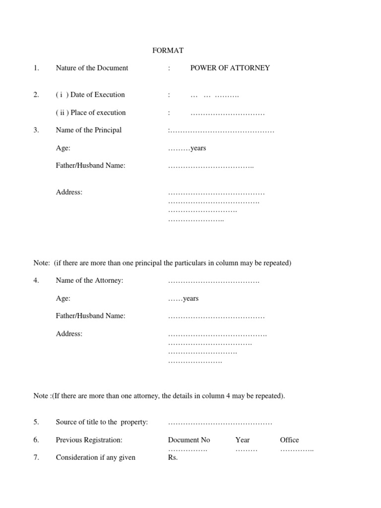 Powr of Attorney Format in Tamil Nadu PDF PDF Deed Power Of Attorney