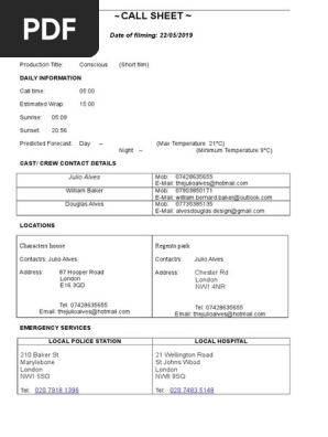 Call Sheet