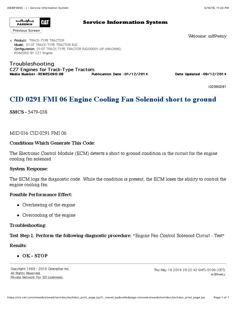 CID 0291 FMI 06 Engine Cooling Fan Solenoid Short To Ground PDF Engineering Manufactured Goods