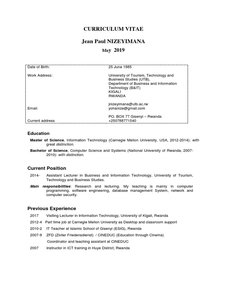 CV Jpaul Nizeyimana | PDF | Rwanda | Information Technology