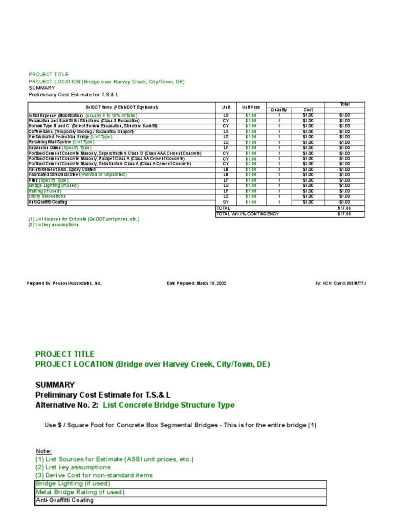 Bridge Construction Cost Estimate | PDF | Masonry | Concrete