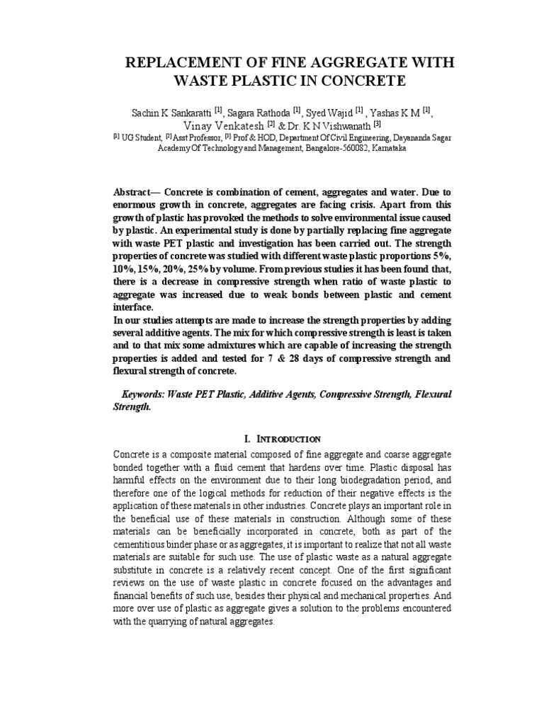 Replacement of Fine Aggregate With Waste Plastics | PDF | Construction ...