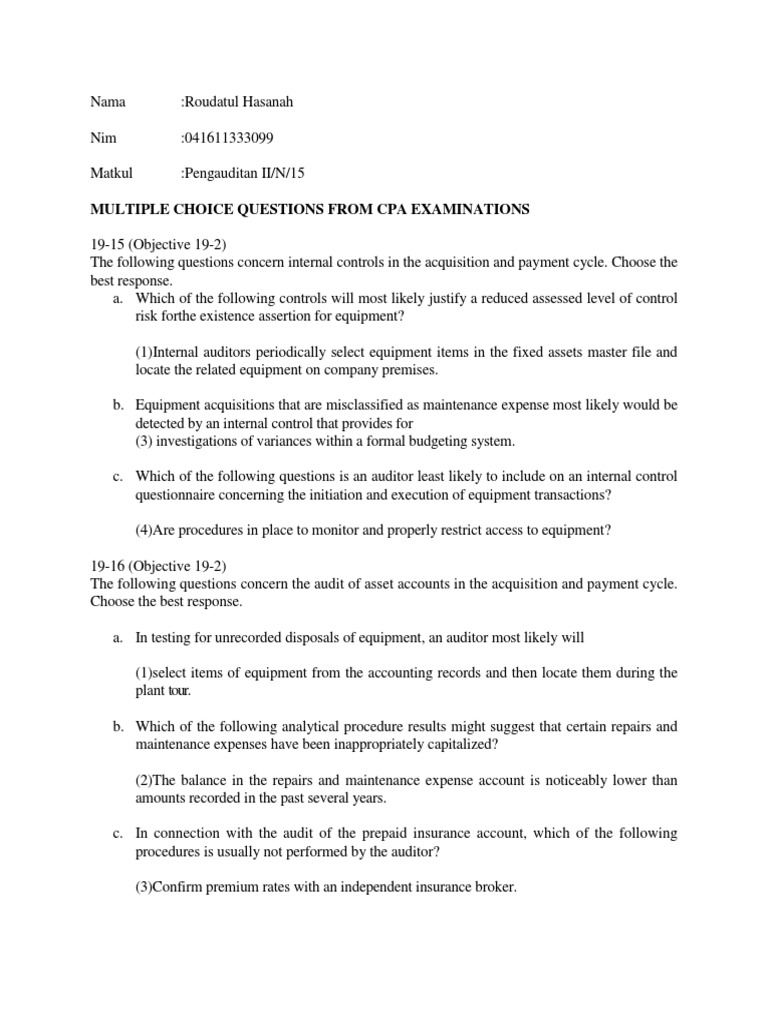 Multiple Choice Questions From Cpa Examinations | PDF | Internal ...