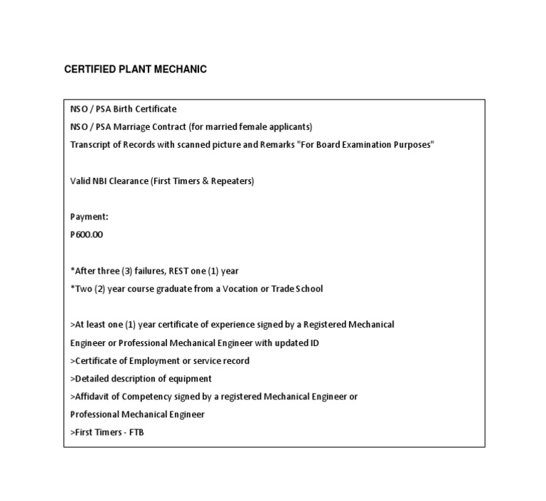 Certified Plant Mechanic PDF PDF Engineering Science And Technology