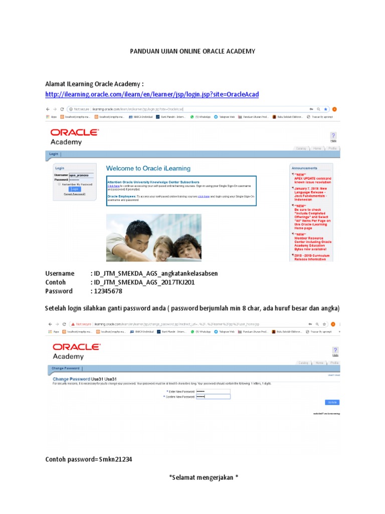 Panduan Ujian Online Oracle Academy | PDF