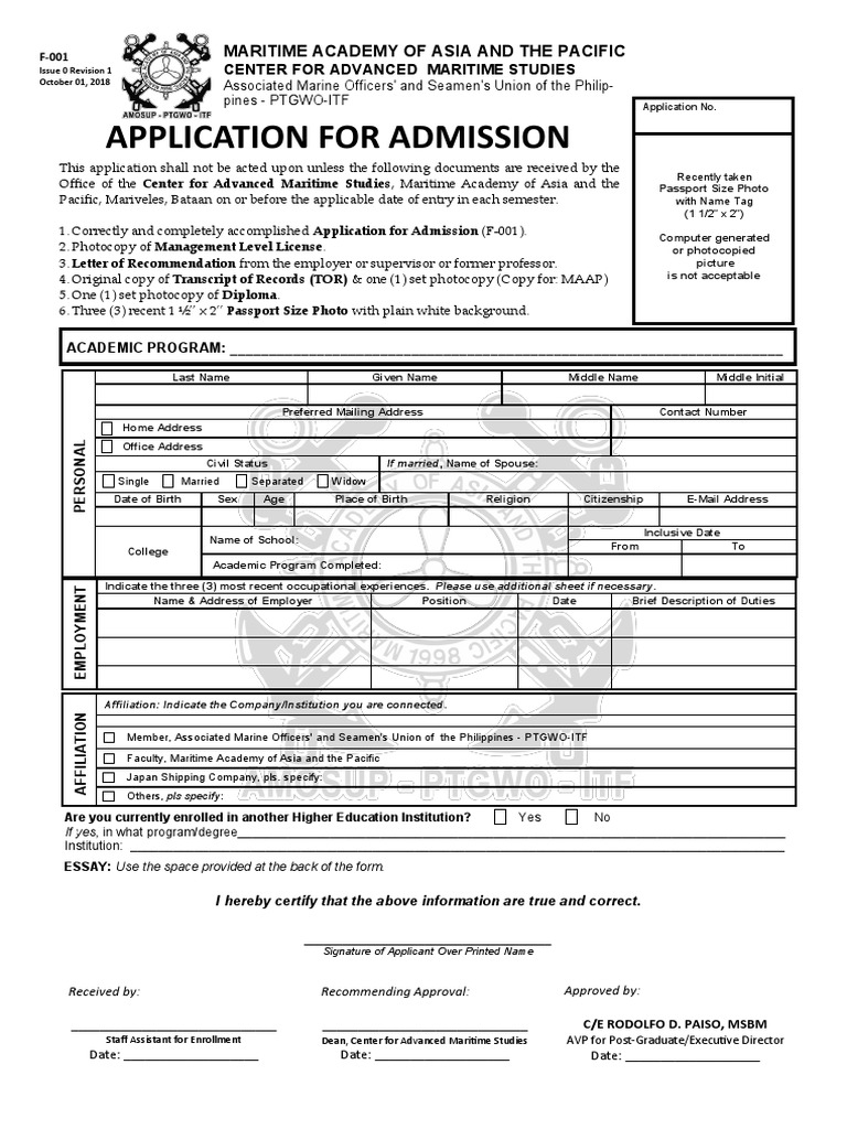 MAAP Graduate Admission Application Form | PDF | Business