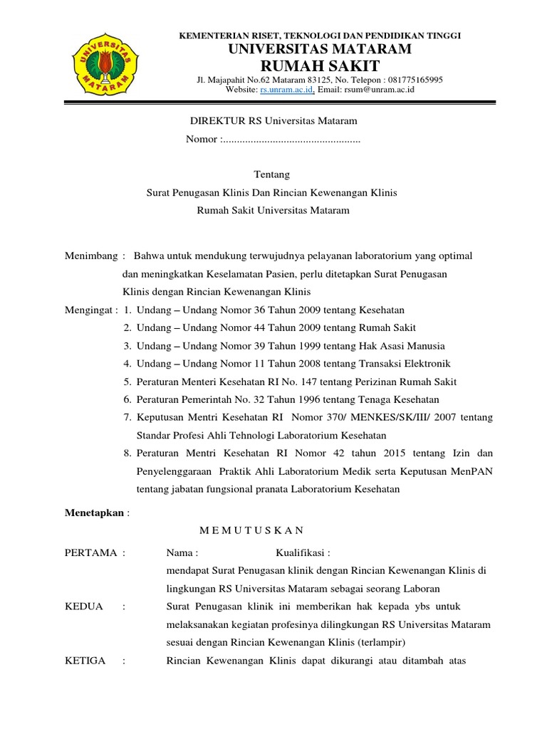 Surat Penugasan Klinis Laboratorium | PDF