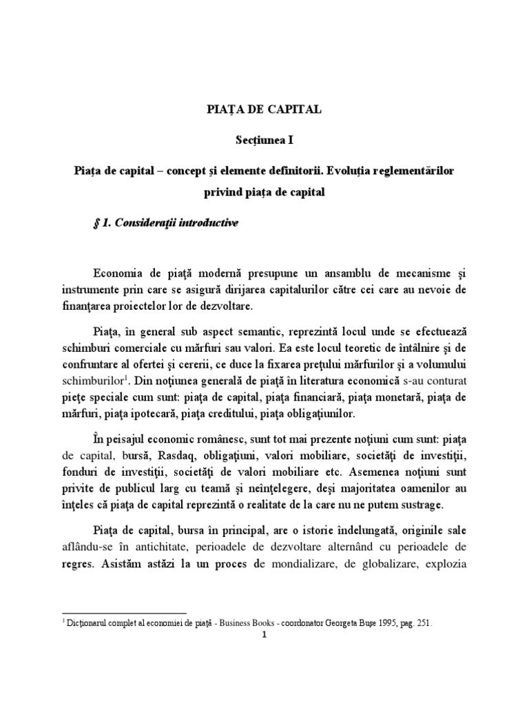 Piaţa De Capital Secţiunea I Piaţa de capital concept şi elemente