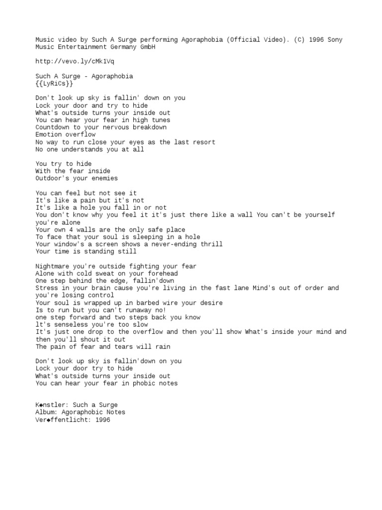 Such A Surge Agoraphobia Lyrics