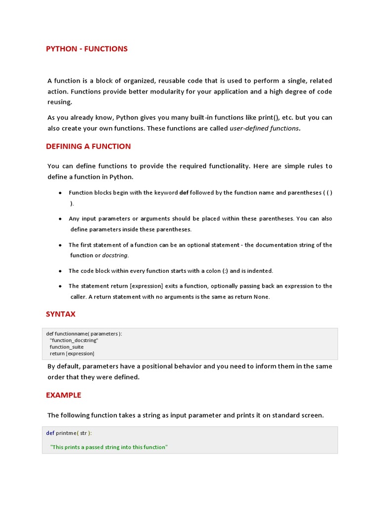 Python Functions: Definition & Usage | PDF | Anonymous Function ...