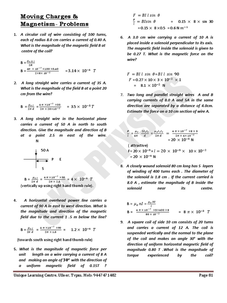 Xii 4 8 Problems Pdf Magnetic Field Physical Sciences