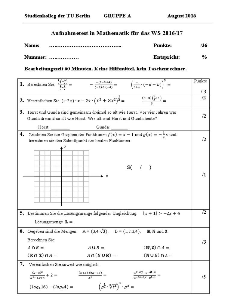 Studienkolleg Tu Berlin Matematika 2