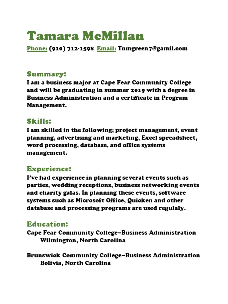 Business Major with Event Planning Skills | PDF | Career & Growth ...