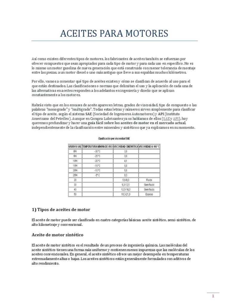Aceites para Motores | PDF | Aceite de motor | Lubricante